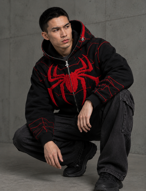 BLACK RED SPIDER HOODIE