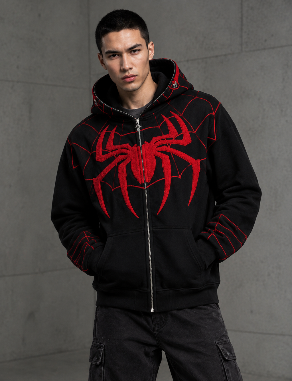 BLACK RED SPIDER HOODIE