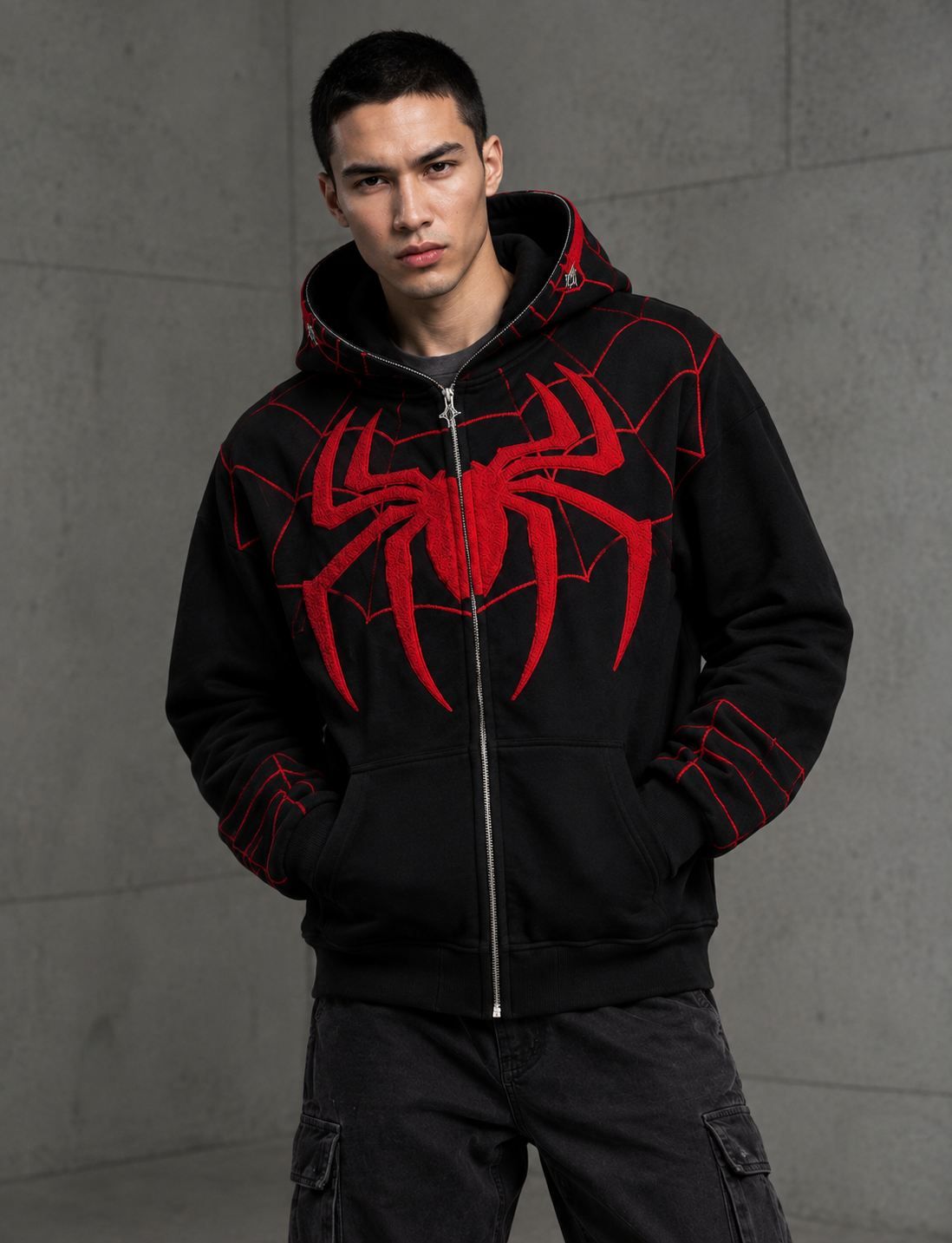 BLACK RED SPIDER HOODIE