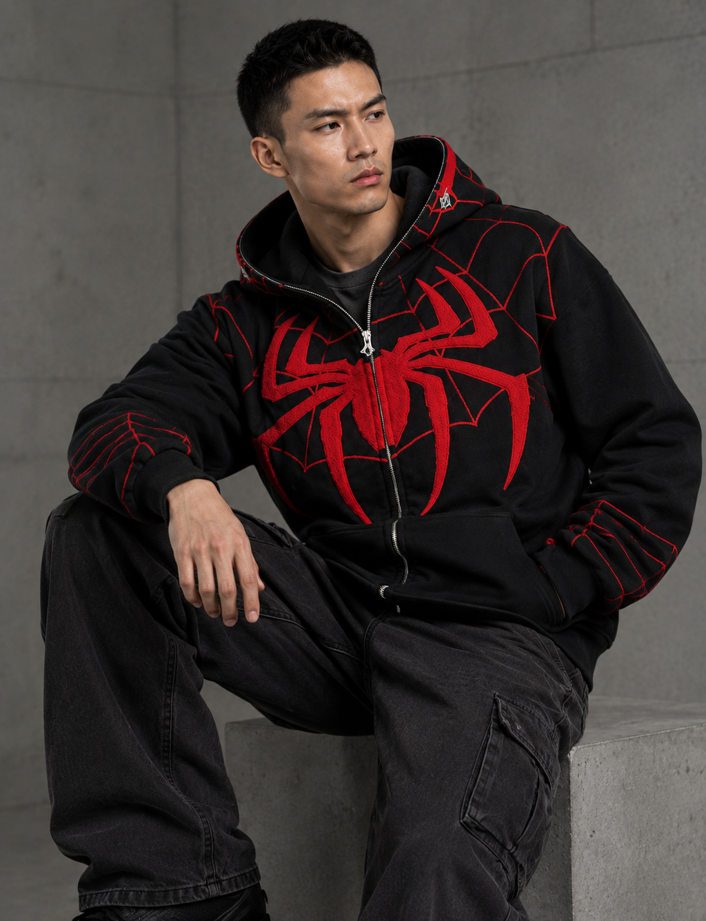 BLACK RED SPIDER HOODIE